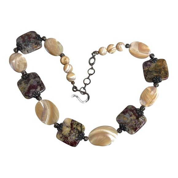 Handcrafted Jasper & Abalone Gemstone Heavy Bead Necklace Statement Boho 84.83g - Picture 3 of 5